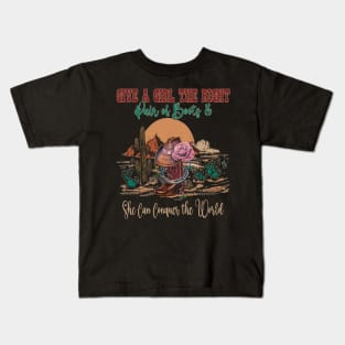 Give A Girl The Right Pair Of Boots & She Can Conquer The World Boots Lyrics Cactus Kids T-Shirt